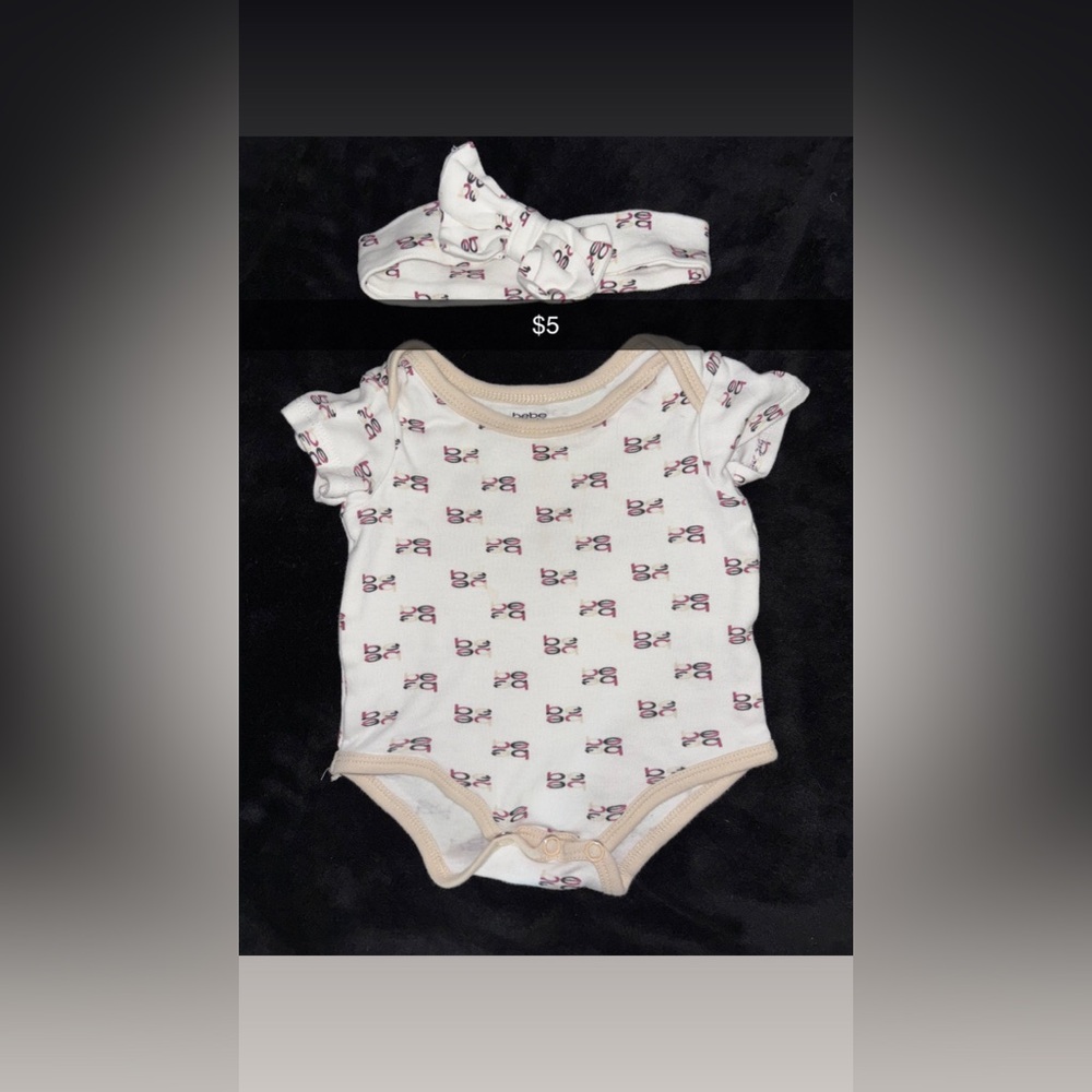 Bebe Baby Cream Onesie with Pink Trim